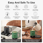 Temperature Control Smart Mug, Self Heating Coffee Mug LED Display, 180 Min Battery Life - Hot up to 149℉ Fast Wireless Charger Base Improved Design (12oz, Blue Grey)