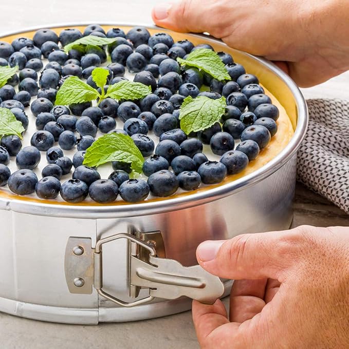 Restaurantware Met Lux 10 Inch Round Cake Pan 1 Springform Springform Pan - Removable Bottom Release Latch Silver Aluminum Cheesecake Pan For Baking Desserts