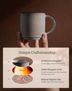 famiware Star Espresso Cups and Saucers Set of 4, [ Mini ] 3 oz Ceramic Small Coffee Mug with Handle, Ribbed Stoneware Demitasse Cup for Tea, Latte - Microwave & Dishwasher Safe - Smoky Blue