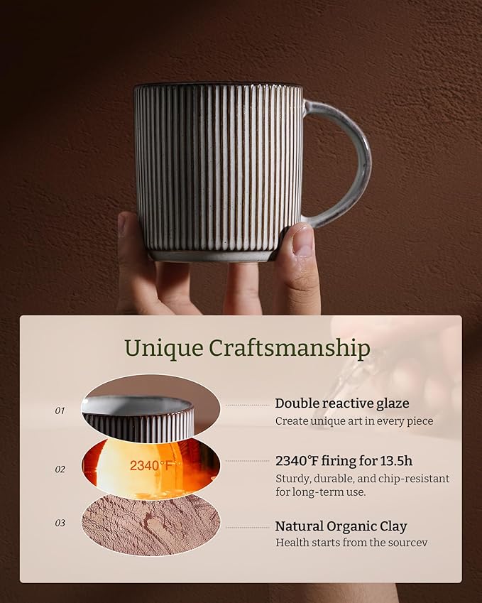 famiware Star Espresso Cups and Saucers Set of 4, [ Mini ] 3 oz Ceramic Small Coffee Mug with Handle, Ribbed Stoneware Demitasse Cup for Tea, Latte - Microwave & Dishwasher Safe - Smoky Blue