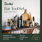 Barillio Bar Tool Set Pro Edition - Black Stainless-Steel Cocktail Shaker Set - Mixology Bartender Kit w/Boston Shaker, Drink Mixer & Muddler for Cocktails - Home Bar Accessories - 32-Pc Bar kit