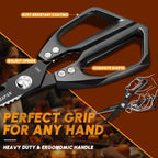 HUUSK Kitchen Scissors Set Black - Upgraded Stainless Steel Kitchen Shear, Sharp Meat Scissors, Heavy Duty Poultry Shears, Japanese Cooking Scissor for Food, Chicken Bones, and Turkey, Dishwasher Safe