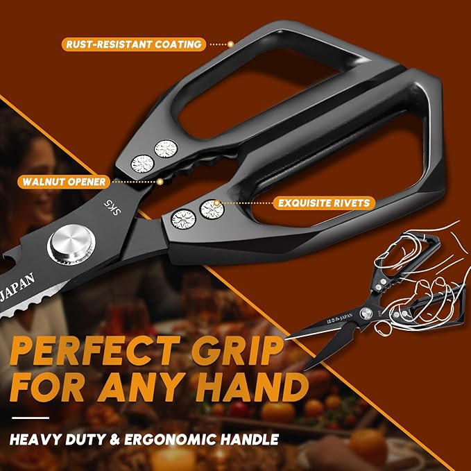 HUUSK Kitchen Scissors Set Upgraded - Stainless Steel Kitchen Shears, Sharp Meat Scissors, Heavy Duty Poultry Shear, Japanese Cooking Scissor for Food, Chicken Bones, and Turkey - Dishwasher Safe