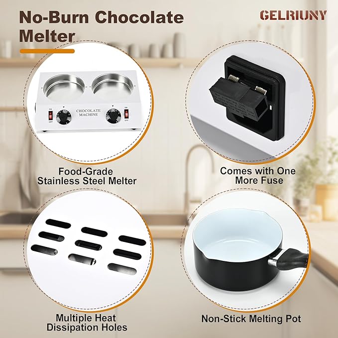 2026 Upgrade Chocolate Melting Machine,2x1L Chocolate Melting Pot with Candy Dipping Tools,Electric Chocolate Tempering Machine for Chocolate,Candy,Butter Making Warming Coffee Milk Wine(80W, 110V)