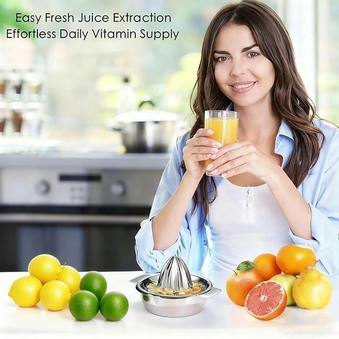 Citrus Lemon Orange Grapefruit Juicer Manual Squeezer 304 Stainless Steel Robust Hand Juicer Reamer Rotation Press with Strainer＆10oz Bowl, 2 Pour Spouts, Dishwasher Safe, Easy to Clean, Heavy Duty