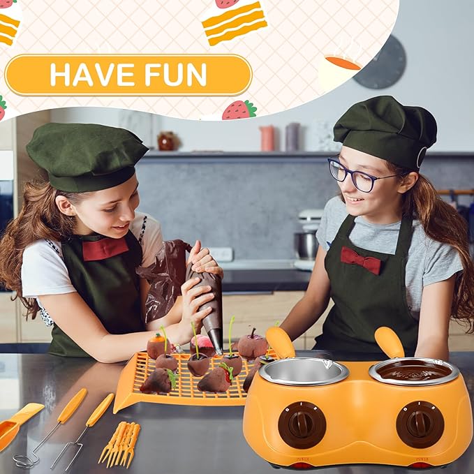 Umigy Electric Melting Chocolate Pot Gift Set Mini Fondue Fountain Pot Kit Double Furnace Melting with DIY Mold and Accessories for Candy Chocolate Milk Cheese Candy (Yellow)