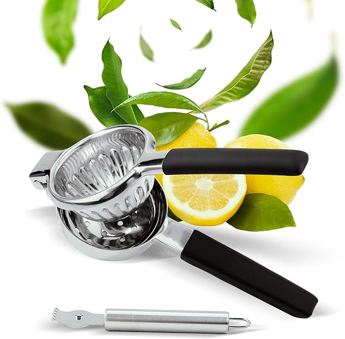 Stainless Steel Lemon Squeezer - Premium Citrus Juicer - Lime Squeezer for Seedless Juicing - Stainless Steel Hand Juicer 2 pcs - Easy to Wash Lemon Press