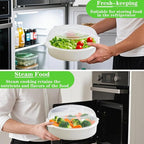 Microwave Steamer for Vegetables, Plastic Microwave Vegetable Steamer with Lid for Vegetables Prep Seafood Fish Cooking, White-Round, 10Inch