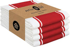 Native Fab Red Striped Kitchen Towels 18"x28", Set of 4, Wide Stripe, Highly Absorbent, Fast Dry, 100% Cotton Towels for Hand Drying, Counter Cleaning, Dish & Glassware Drying, Wash Rags - Red