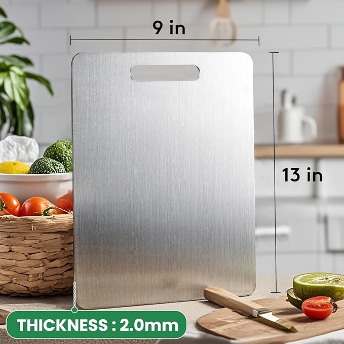 100% Pure Titanium Cutting Board - 13x9 Inch Non-Slip Kitchen Chopping Board, Dishwasher Safe, Scratch Resistant, Easy to Clean, Durable & Hygienic for Meat, Vegetables, and Fruits