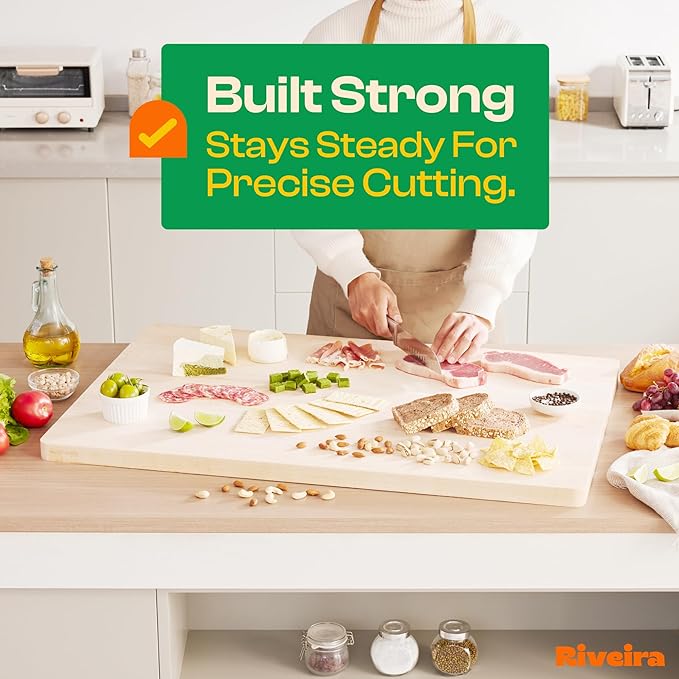 Riveira Maple Wood Cutting Board – Gourmet Maple Grandeur: 36 x 24 Wooden Cutting Board – Natural Wooden Cutting Boards For Kitchen Decorative – Innovative Juice Grooves Maple Wooden Chopping Board