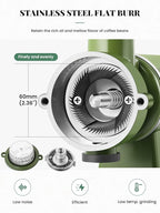 Huanyu Electric Coffee Bean Grinder 250G Commercial&Home Milling Grinding Machine 200W Automatic Burr Grinder Professional Miller 8 Fine - Coarse Grind Size Settings (Green)