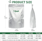 50pcs 1 Quart Mylar Bags for Food Storage 6x9 Stand Up Heat Sealable Foil Pouches, Resealable Smell Proof Freeze Dryer Bags for Long-Term Food Storage