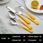 20-Pieces Yellow Silverware Sets for 4,Yellow Handle Stainless Steel Cutlery Set, Include Forks Spoons and Knives Set, Dishwasher Safe Utensil Sets for Home Restaurant