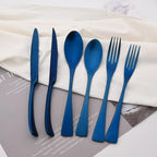 Luxury 18/10 Stainless Steel Matte Blue Cutlery Flatware Set - Utensil Set Steak Spoons and Forks Knife Silverware Set,Service for 4 (24-Piece)
