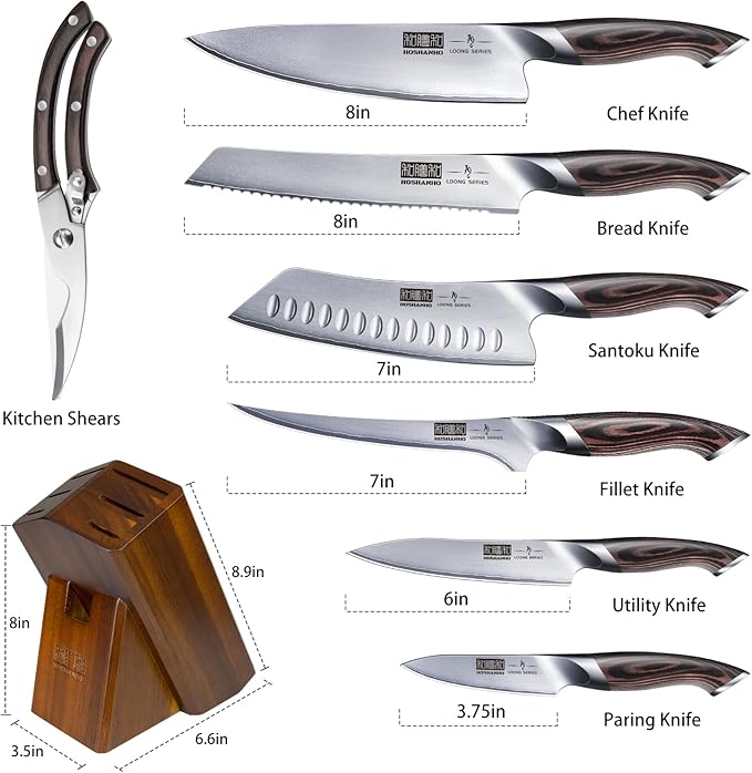 8-Piece Kitchen Knife Set, Japanese High Carbon Super Steel Knife Sets with Block, Professional Ultra Sharp Chef Knife Set with Scissors