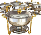 Chafing Dishes for Buffet, 6 Pack 5QT Round Chafing Dish Buffet Set [Elegant Gold and Silver Colors] Stainless Steel Buffet Servers and Warmers for Catering Events Parties Dinners with Complete Set