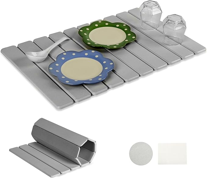 Stone Dish Drying Mat for Kitchen,Fast Dry and Quickly Absorbed Collapsible Drying Mat, 24"×16" Protection Kitchen Counter , Diatomaceous Earth Food Grade Stone Drying Trays (Deep Grey, 16*24 inch)