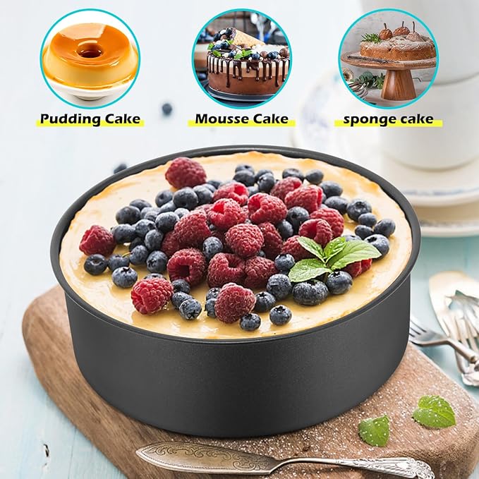 LIANYU Round Cake Pans Set of 2, 6 Inch Round Layer Cake Tins for Baking, Nonstick Stainless Steel Round Baking Pan, Bakeware for Oven & Dishwasher, Non Toxic & Heavy Duty, Black