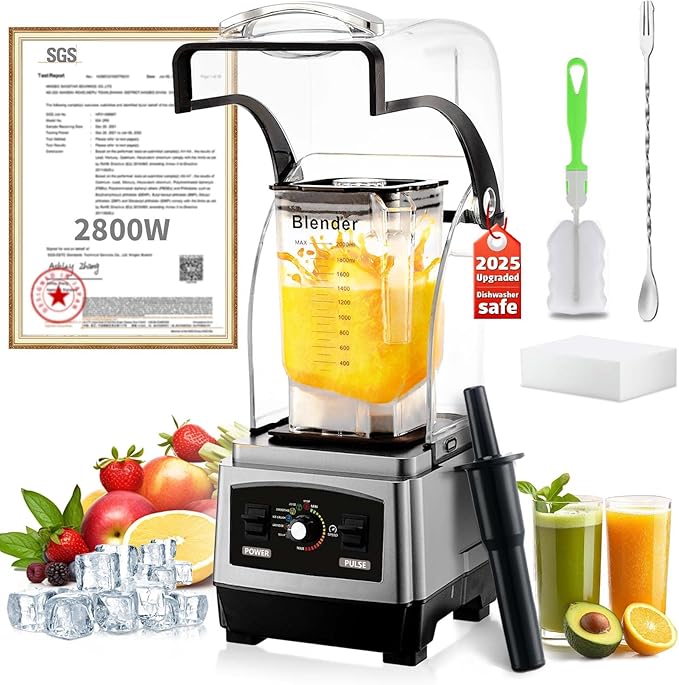 2025 Upgrade Commercial Blender | SGS German Super Motor 2800W| Dishwasher Safe | 6-Piece Japanese Blades, 3-Second Quick Ice Crushing |Quiet Blender for Juices and Smoothies, New