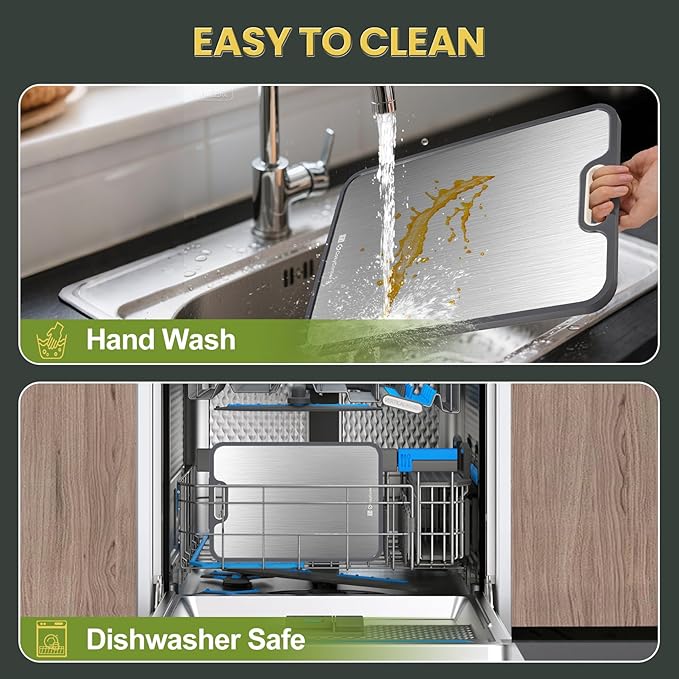 Titanium Cutting Board for Kitchen, Cutting Boards Large Size, Double Sided Chopping Board, Pure Titanium/Wheat Straw PP, 15.2×10.4 inch, Dishwasher Safe-1 PC