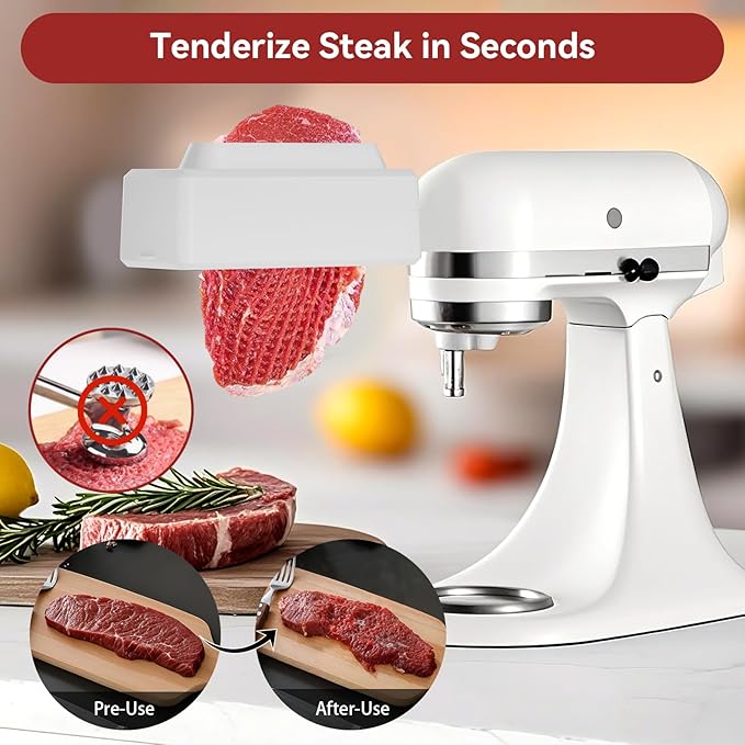 Meat Tenderizer Attachment for Kitchenaid Stand Mixers, 3 Adjustable Thickness Meat Tenderizer Machine, Steak Cuber Processor Accessories for Effortless Meat Preparation, Dishwasher Safe