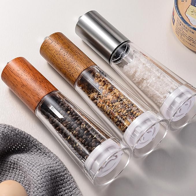 Acrylic kitchen tools grinder Salt and pepper grinder, adjustable thickness, suitable for the home (Light wood)