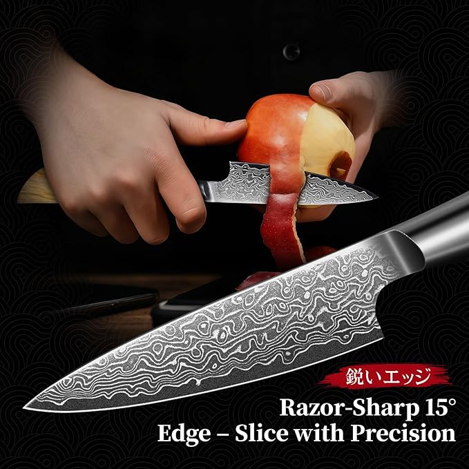 TIVOLI Damascus Paring Knife,VG-10 Fruit Knife with Razor Sharp Blade and Ergonomic Olive Wood Handle, Ideal for Home and Kitchen