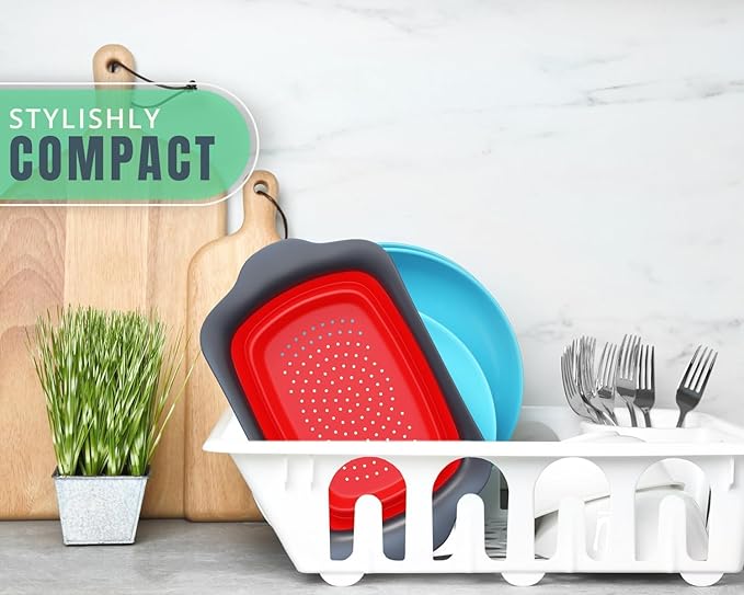 XL Large Kitchen Strainer by Comfify - Collapsible Silicone Over-The-Sink Colander with Extendable Handles - Use with Pasta, Fruit, Berries & Veggie - 6 Quart - Red