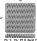 Silicone Dish Drying Mat for Multiple Usage,Easy clean,Eco-friendly,Heat-resistant Silicone Mat for Kitchen Counter or Sink,Refrigerator or Drawer liner Grey M 12 inches x 12 inches