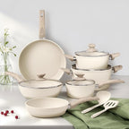 DisDelight Pots and Pans Set Non Stick, Nonstick Induction Granite Kitchen Cookware Sets, Induction Nonstick Granite Cooking Set, Induction Cookware Cooking Pan Set, Pan Sets for Cooking, Cream White