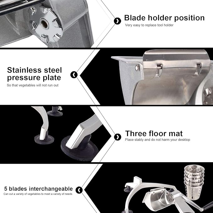 Food, Multi‑Functional Hand Crank Cutter Vegetable Cutter Cheese Grater Nut Grinder Food Processors with 5 for Household Restaurant Kitchen