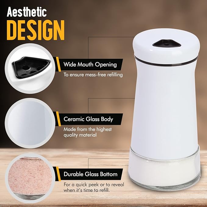 The Original Salt and Pepper Shakers set - Black & White - Spice Dispenser with Adjustable Pour Holes - Stainless Steel & Glass - Set of 2 Bottles