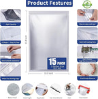 15 Pcs 5 Gallon Mylar Bags with 15 Pcs Individually Wrapped 2500CC Oxygen Absorbers for food storage, Zipper Resealable Heat Sealable Bags,24 Labels & 20 Pcs 1/2 Pint Mylar Bags(4 Colors)