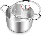 TeamFar 6 Quart Stock Pot, Stainless Steel Tri-Ply Cooking Pasta Pot with Tempered Glass Lid for Induction/Electric/Gas/Ceramic, Healthy & Sturdy, Double Riveted Handles & Dishwasher Safe