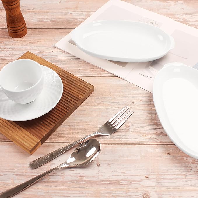 9.5 x 6 Inch Oval Au Gratin Baking Dishes, Set of 2, Porcelain Baking pan Oven Safe, Roasting Lasagna Pans, for Casserole Dish, Pie Plate, Baking, scalloped, potatoes, shepherds pie