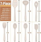 E-far Silicone Cooking Utensils Set, 7-Piece Khaki Heat Resistant Kitchen Utensils Set, Kitchen Nonstick Tools Spatula Ladle Spoon Pasta Server for Non-stick Cookware, Non-Toxic & Dishwasher safe