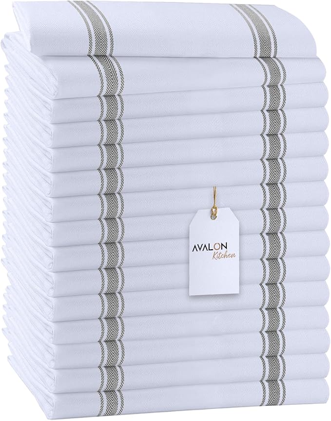 Dish Towels Set (Value Pack of 15) Size 15x25 Inch, 100% Cotton Soft & Absorbent Linen Kitchen Towels, Tea Towels, Reusable Cleaning Cloths for Household Cleaning (Grey)