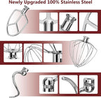 Stainless Steel Attachments 3-Piece for KitchenAid 5.5-6 QT Bowl-Lift Stand Mixer and Mixing Bowl,Includes Wire Whisk, Flat Beater, Dough Hook,Dishwasher Safe and Heavy Duty
