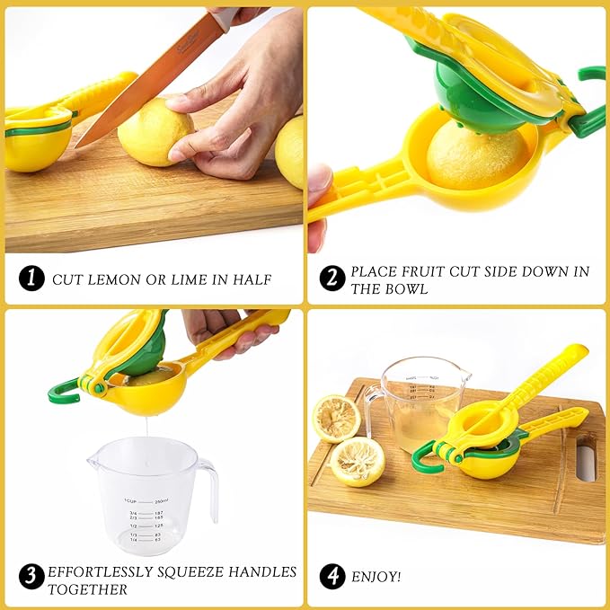 Yellow/Green Lemon Squeezer, Premium Hard Plastic Material Hand Juicer Lemon Squeezer, Kitchen 2-in-1 Lemon Squeezer - Durable and Easy to Clean - Kitchen Essentials, Citrus Juicer (1, Yellow, Large)