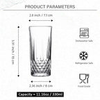 Drinking Glasses Set of 6 - Highball Glasses - 11 oz Tall Water Glass Sets - Glassware for Bar Mixed Drink Cocktail, Juice, Mojito, Iced Tea