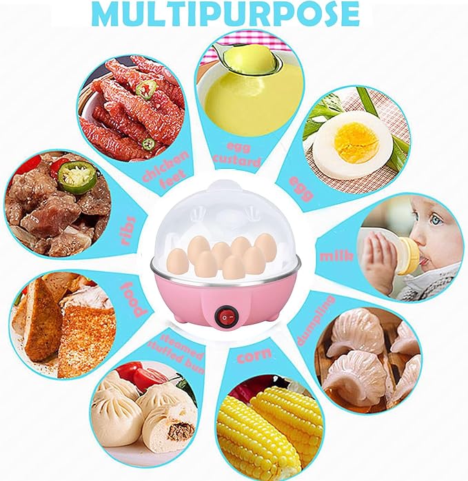 Chicken Egg Cooker Make Up to 7 Large Boiled Eggs Anti Dry Burning Automatic Power Off Egg Poacher with Heating Plate for Hard, Soft & Poached Eggs()