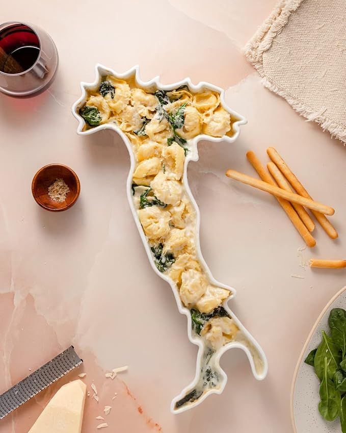 WORLD PLATES Italy Shaped Baking Dish Serving Platter or Decorative Tray Charming Porcelain Bakeware Oven Microwave and Dishwasher Safe