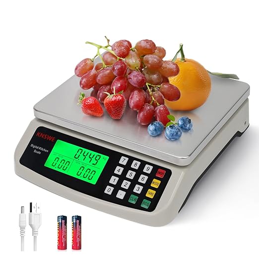 Commercial Food Scale 40KG Large Digital Kitchen Scale Baking Cooking Bread Meat Weight Price Computing Scale Stainless Steel Parts and Coins Counting Scale for Deli Stores Tare Function