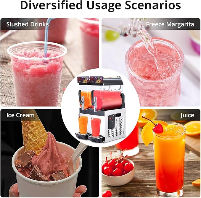 Commercial Slushy Machine, 15L*2 slushy machine for home, 700W Professional cocktail margarita Frozen Drink Maker with Automatic cleaning mode, Stainless Steel Construction, Efficient