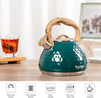 Tea Kettle, Toptier Teapot Whistling Kettle with Wood Pattern Handle Loud Whistle, Food Grade Stainless Steel Tea Pot for Stovetops Induction Diamond Design Water Kettle, 2.7-Quart Dark Green