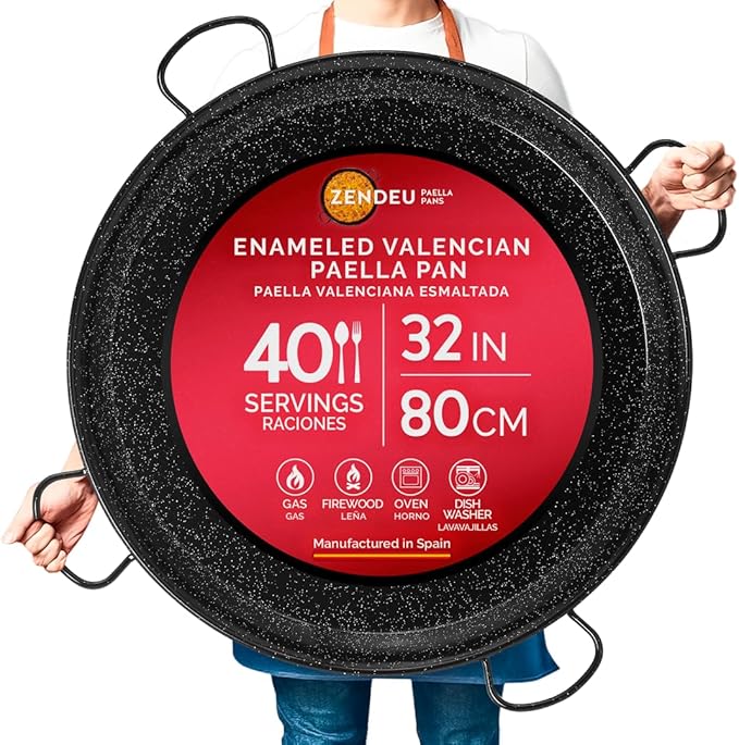 Enameled Paella Pan (Carbon Steel, 32 in - 80 cm (40 Servings) (4 hangers))