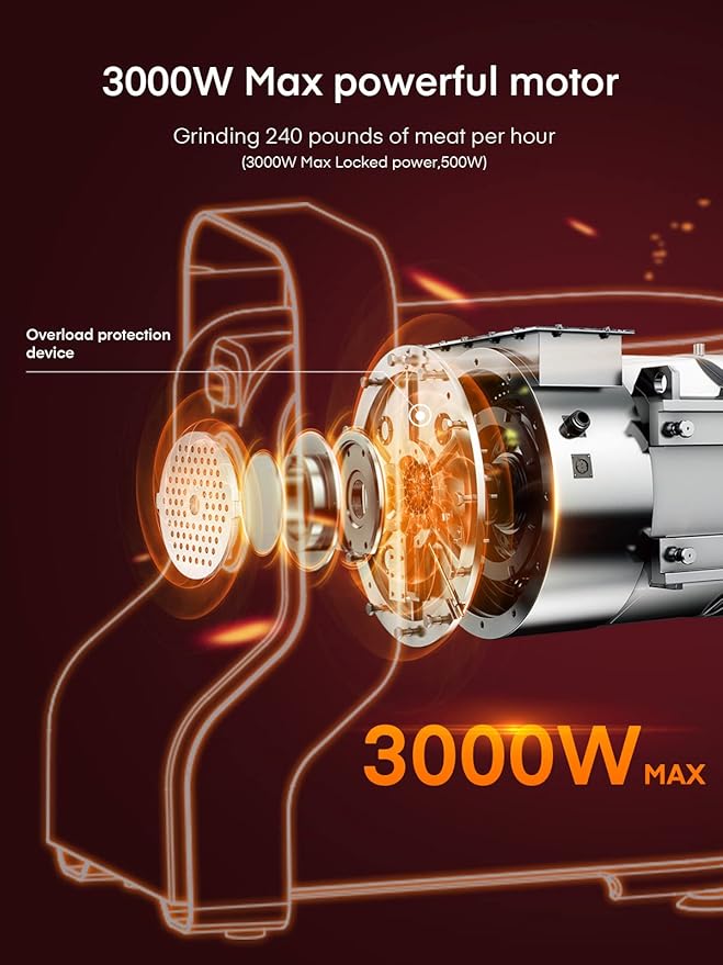 Electric Meat Grinder Heavy Duty - 5 in1 Meat Grinders for Home Use - 3000W Max Powerful - Sausage Stuffer with 3 Stainless Steel Grinding Plates - Size #12 (black)