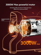 Electric Meat Grinder Heavy Duty - 5 in1 Meat Grinders for Home Use - 3000W Max Powerful - Sausage Stuffer with 3 Stainless Steel Grinding Plates - Size #12 (black)