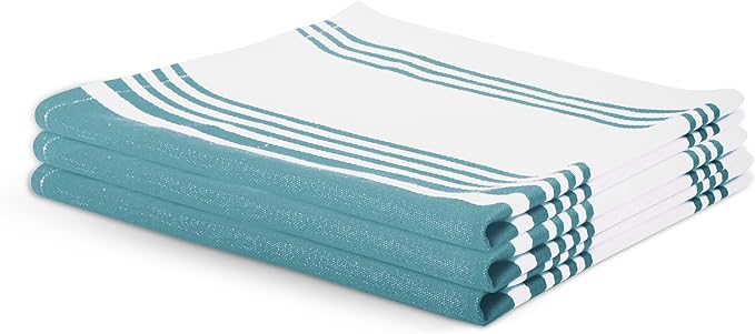 Urban Villa Kitchen Towels 100% Cotton Pack of 3, Highly Absorbent Quick Drying Super Soft Premium Dish Towels 20x30 Inch for Kitchen with Hanging Loop Hand & Tea Towels - Aqua/White